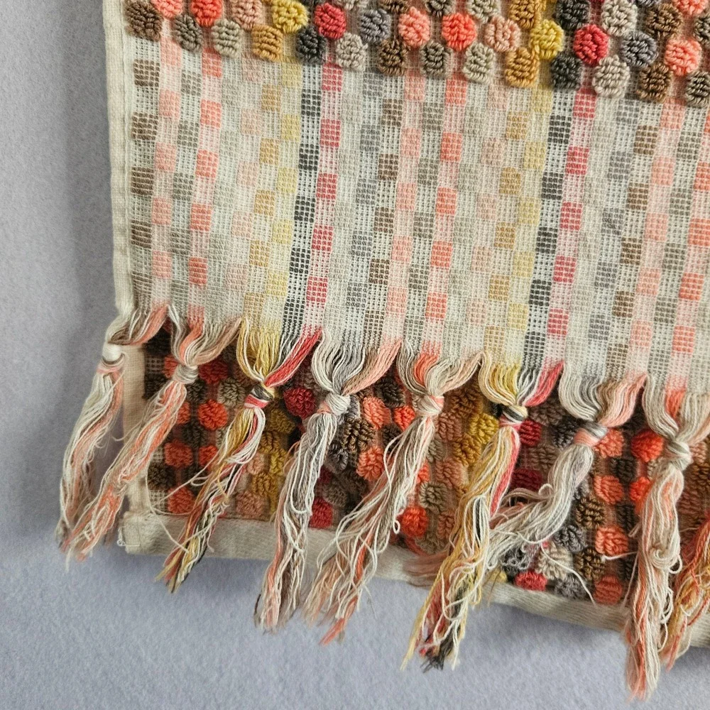 World Market Cotton Bath Towel Striped Dot Texture Fringe Orange Yellow 28x54